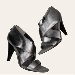 Marc Fisher Pewter Leather Wrap Heel Sandals - Size 9